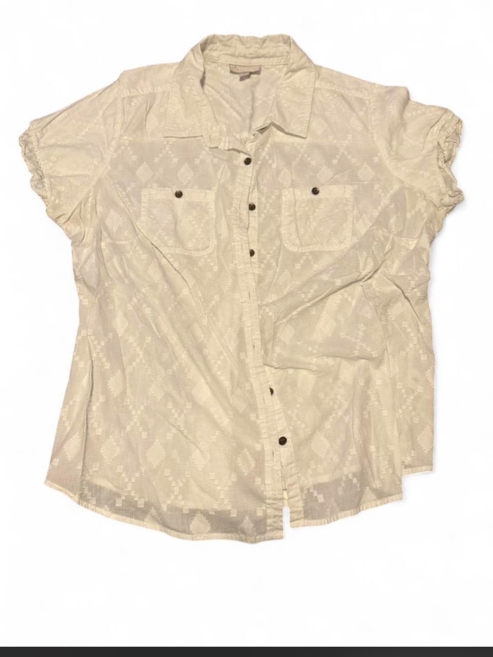 Christopher & Banks short sleeve button up jacquard/geometric pattern shirt